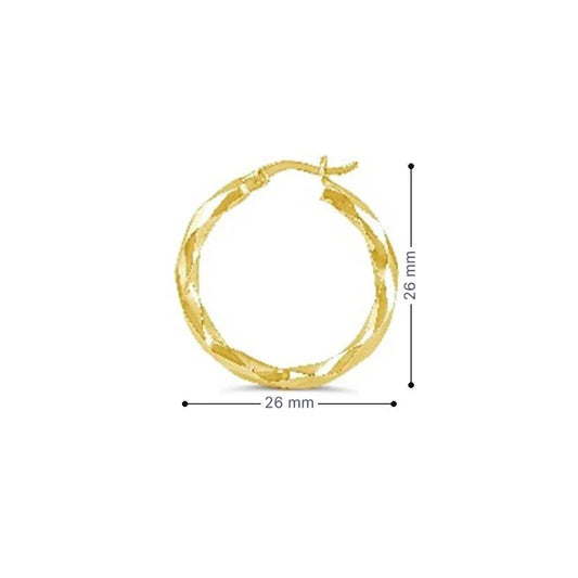 10K Yellow Gold Diamond Cut Hoop Earrings