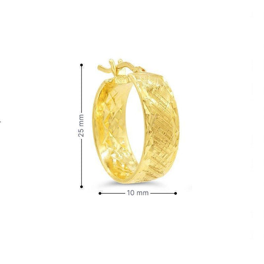 10K Yellow Gold Brushed Broad Hoop Earrings