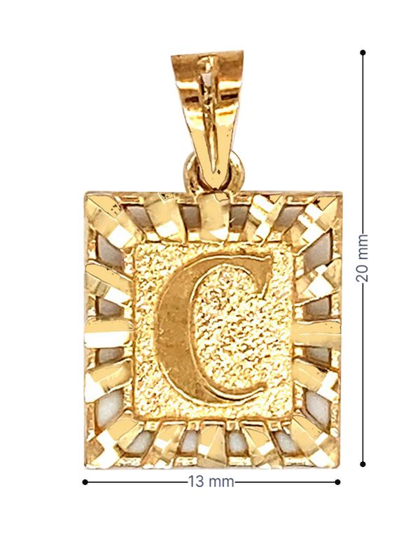 10 Karat Yellow Gold Letter C Initial Square Pendant
