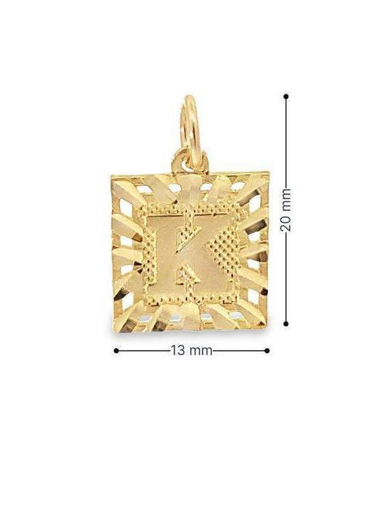 Initial Letter K Square Pendant in 10K Yellow Gold