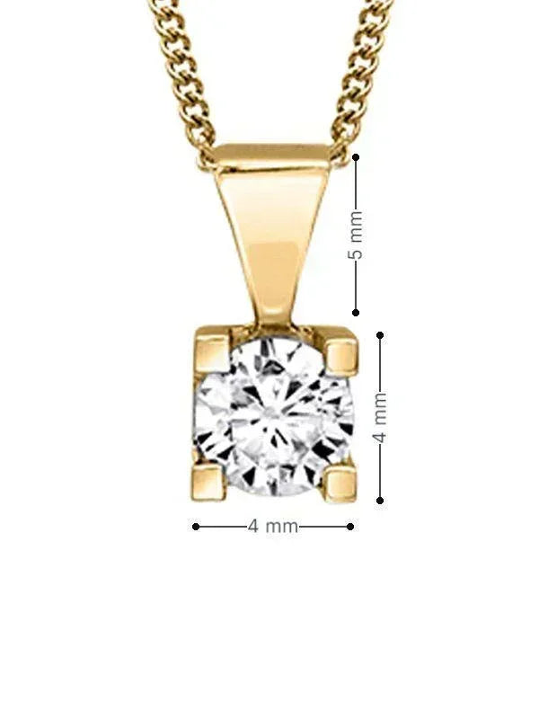 Canadian Diamond 0.25ct Solitaire Pendant in Four Claw Setting Set in 14K Yellow Gold