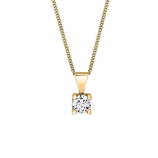 Canadian Diamond 0.15ct Solitaire Pendant in Four Claw Setting Set in 14K Yellow Gold