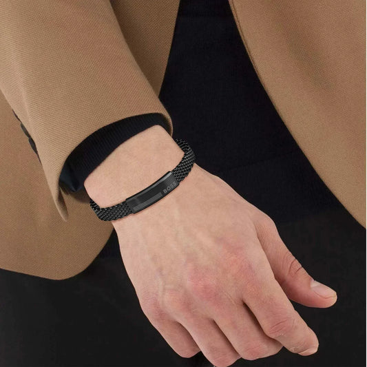 Hugo Boss Jewellery Mens Alen Black IP Mesh Bracelet 1580612