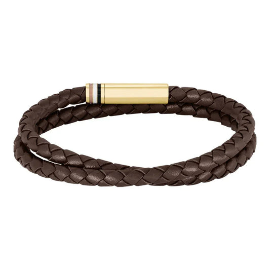Hugo Boss Jewellery Men's Ares Brown Leather & Gold Plated Steel Bracelet 1580670M