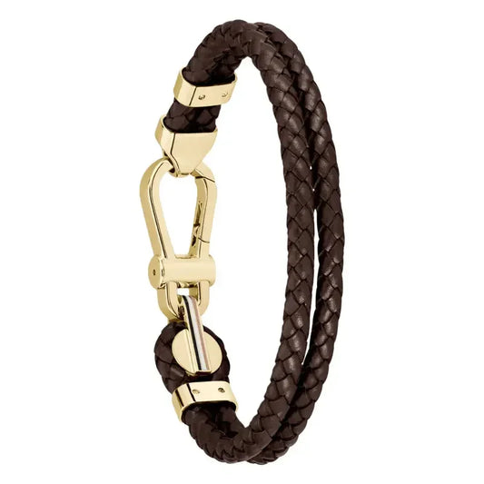 Hugo Boss Jewellery Men's Ares Prime Bracelet Brown Leather & Gold Steel 1580700M