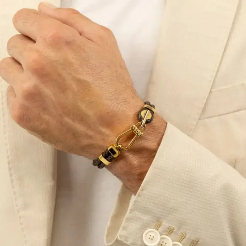 Hugo Boss Jewellery Men's Ares Prime Bracelet Brown Leather & Gold Steel 1580700M