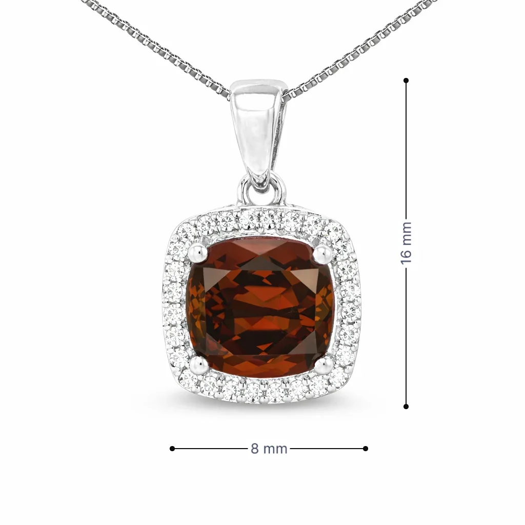 June Birthstone Rhodolite Color CZ Cushion Pendant In Sterling Silver