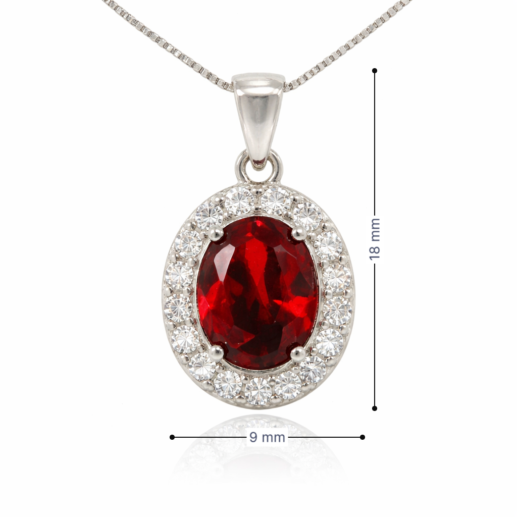 January Birthstone Garnet Color CZ Pendant in Sterling Silver