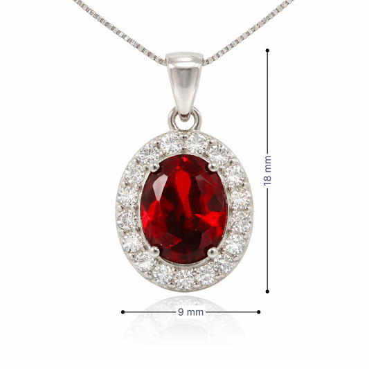 January Birthstone Garnet Color CZ Pendant in Sterling Silver