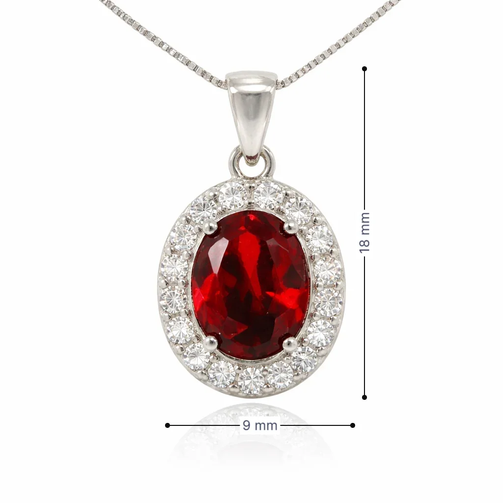 January Birthstone Garnet Color CZ Pendant in Sterling Silver