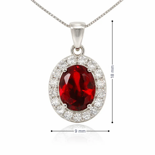 January Birthstone Garnet Color CZ Pendant in Sterling Silver