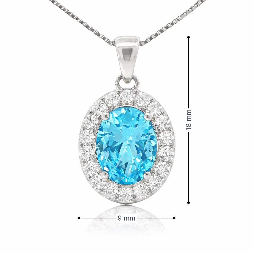 March Birthstone Aquamarine Color CZ Pendant in Sterling Silver