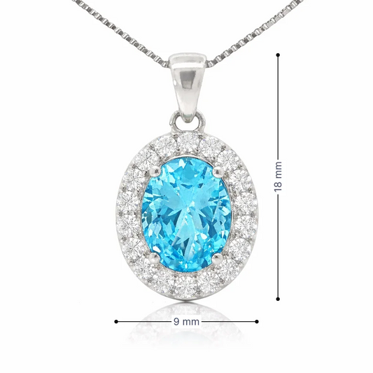 March Birthstone Aquamarine Color CZ Pendant in Sterling Silver