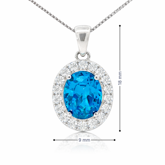 December Birthstone Color CZ Oval Pendant in Sterling Silver