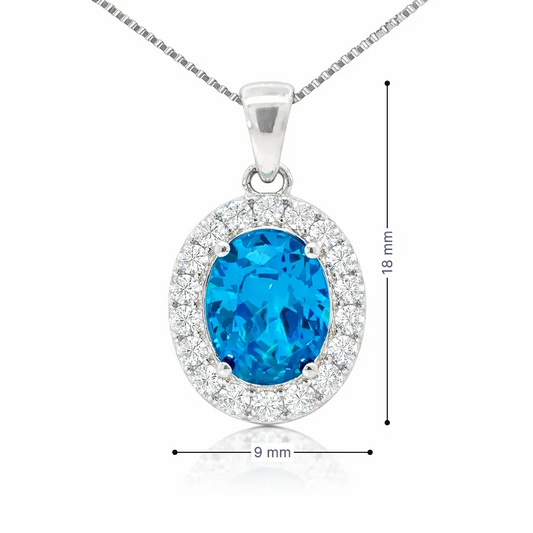 December Birthstone Color CZ Oval Pendant in Sterling Silver