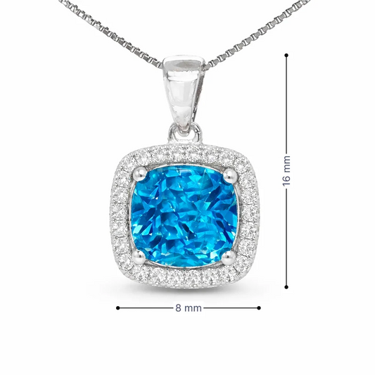 December Birthstone Color Blue CZ Cushion Pendant in Sterling Silver