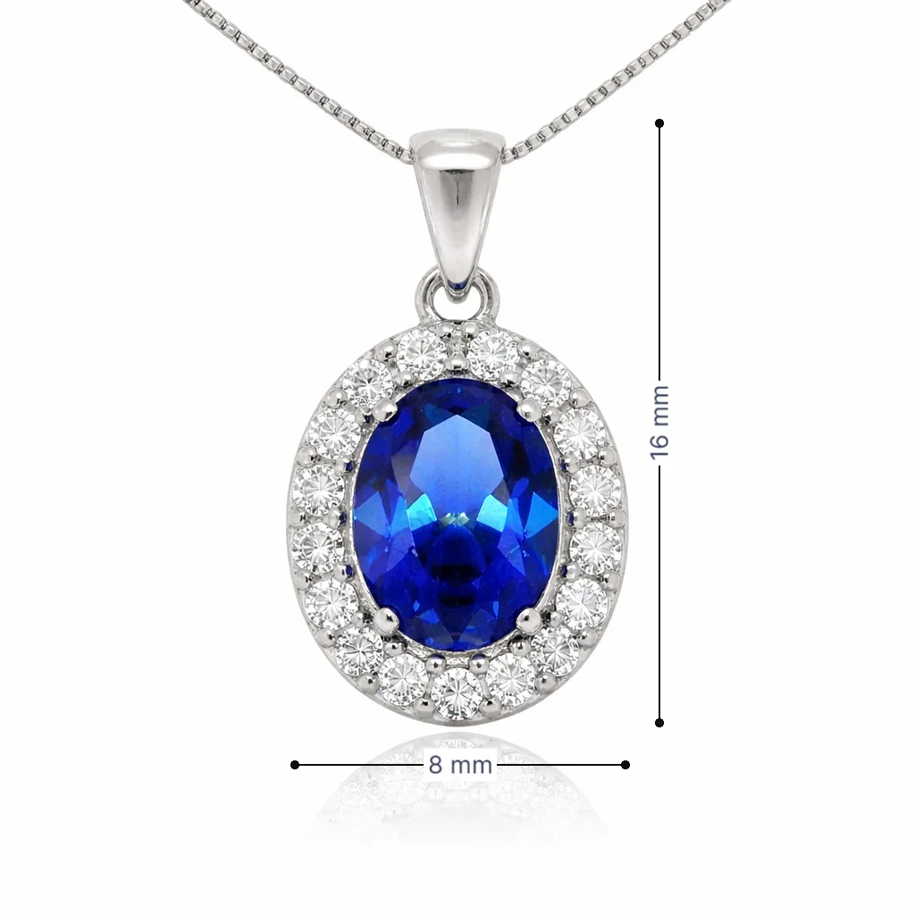 September Birthstone Color CZ Oval Pendant in Sterling Silver