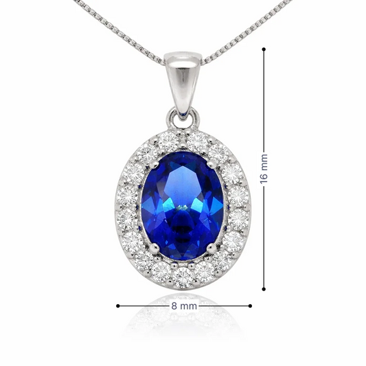 September Birthstone Color CZ Oval Pendant in Sterling Silver