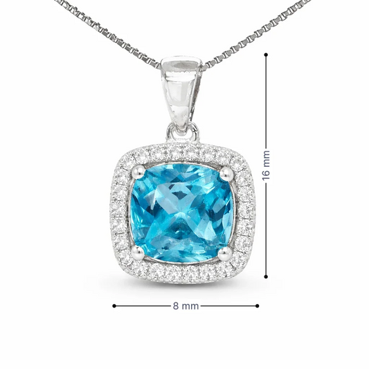 March Birthstone Color CZ Cushion Pendant in Sterling Silver