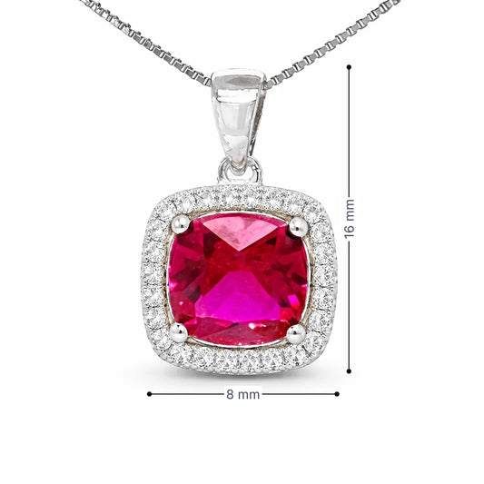 July Birthstone Ruby Color CZ Pendant in Sterling Silver