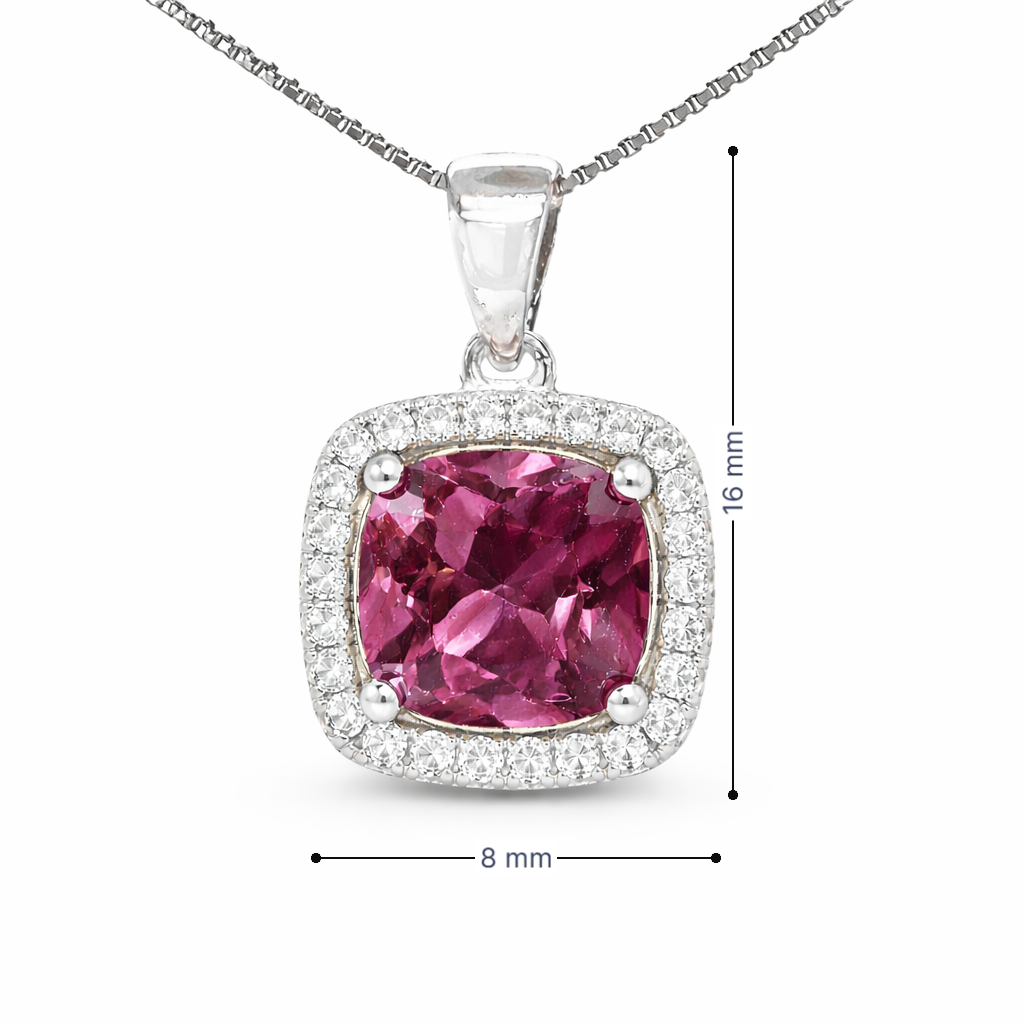 October Cushion Birthstone Color CZ Pendant in Sterling Silver