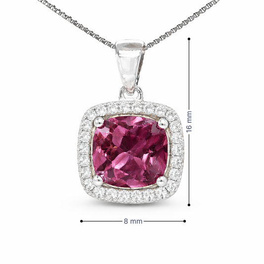 October Cushion Birthstone Color CZ Pendant in Sterling Silver
