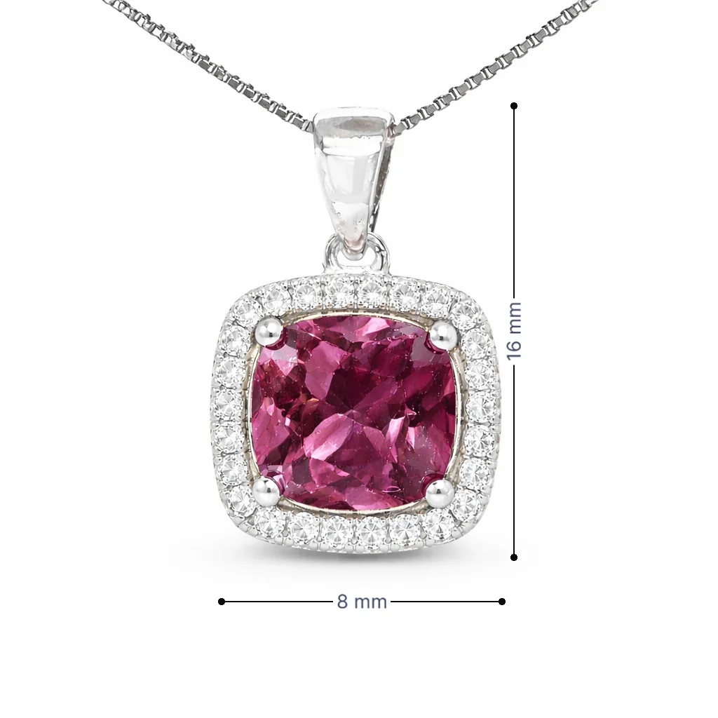 October Cushion Birthstone Color CZ Pendant in Sterling Silver