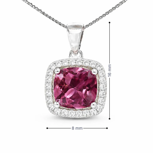 October Cushion Birthstone Color CZ Pendant in Sterling Silver