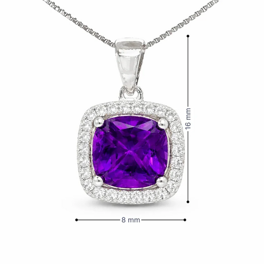 February Birthstone Amethyst Color CZ Pendant in Sterling Silver