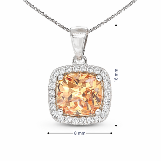 November Birthstone Color CZ Cushion Pendant in Sterling Silver