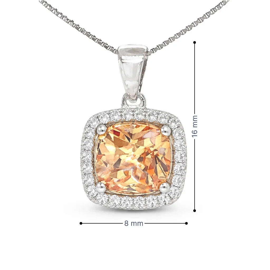 November Birthstone Color CZ Cushion Pendant in Sterling Silver