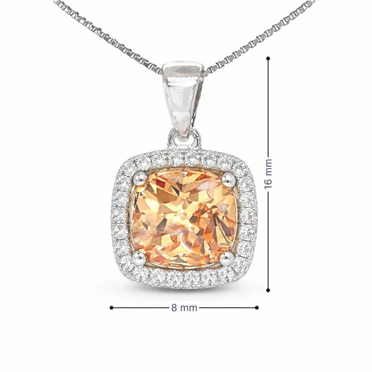 November Birthstone Color CZ Cushion Pendant in Sterling Silver