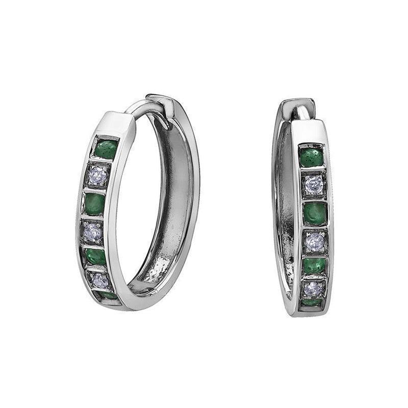 10K White Gold Emerald & Diamond Earring