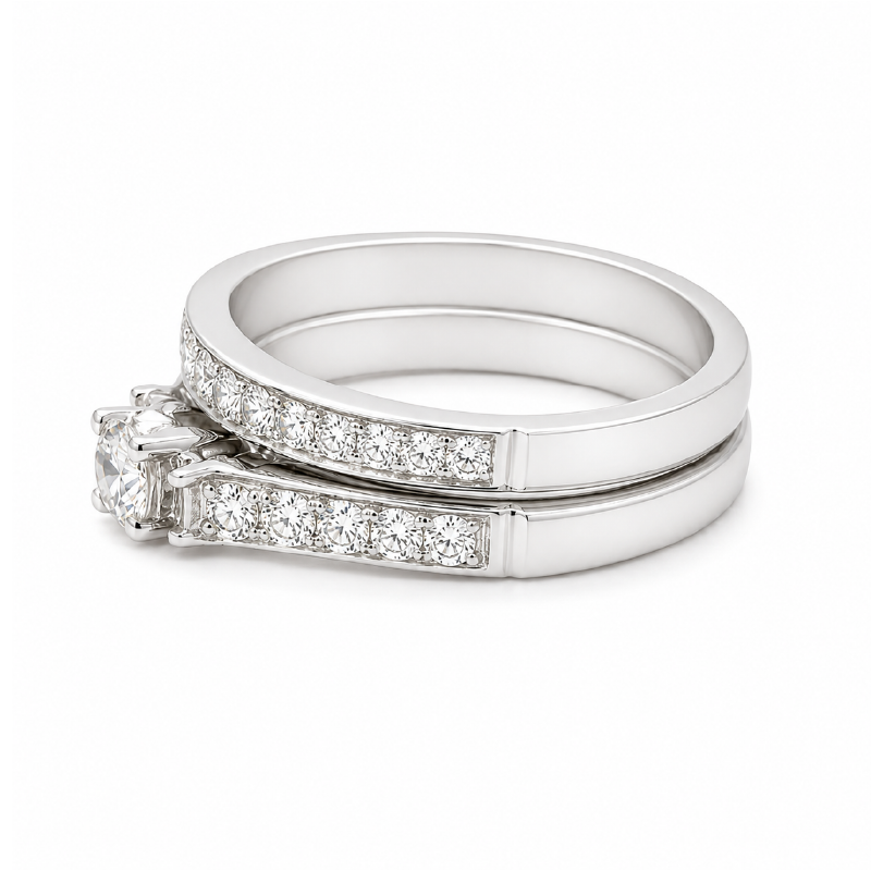 1.03CT Diamond Weddig Set in 14K White Gold