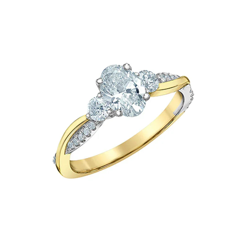 1.53TDW Lab-Grown Oval Diamond Ring in 14K Yellow and White Gold
