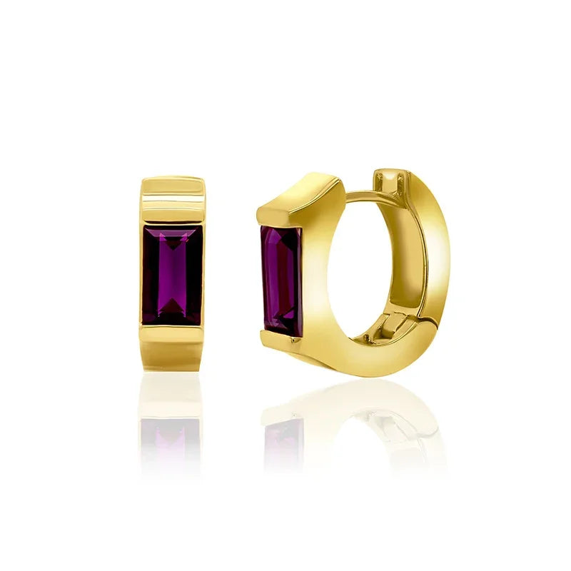 Sterling Silver Yellow Gold Plated Amethyst Hoop Earrings