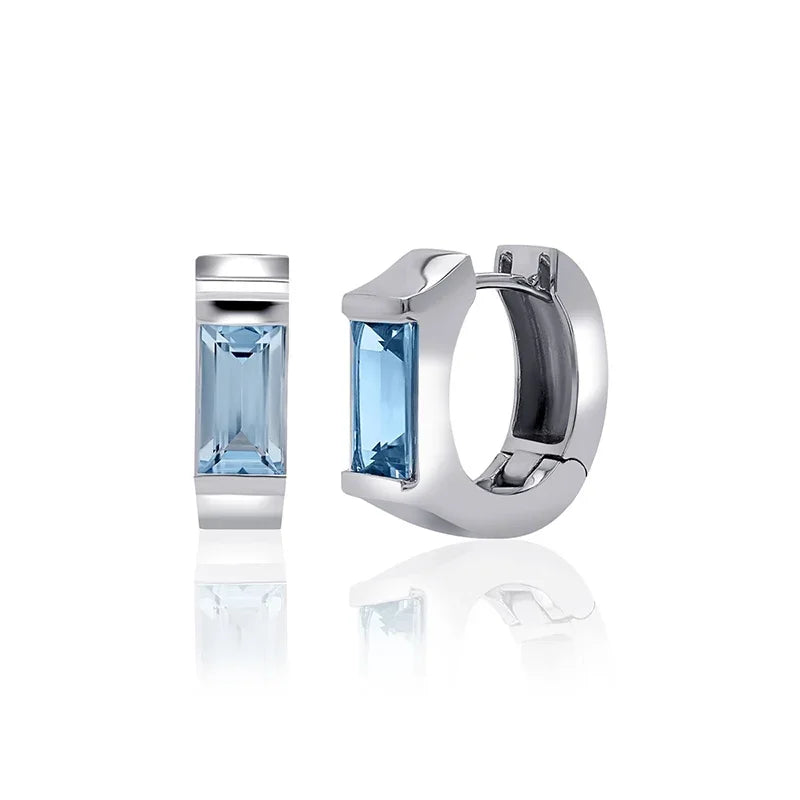 Sterling Silver White Gold Plated Blue Topaz Hoop Earrings