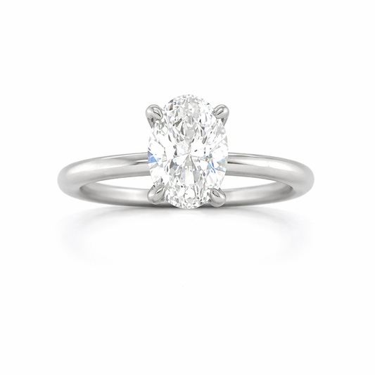 14K White Gold 1.00 Oval Lab Grown Solitaire Diamond Ring