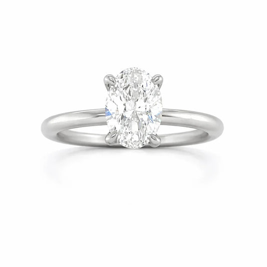 14K White Gold 1.00 Oval Lab Grown Solitaire Diamond Ring