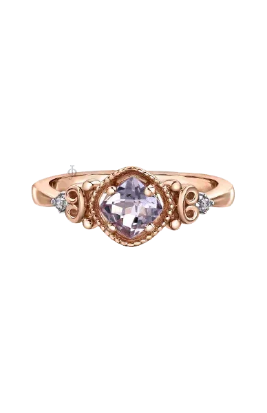 10K Rose Gold Pink Amethyst and Diamond Ring