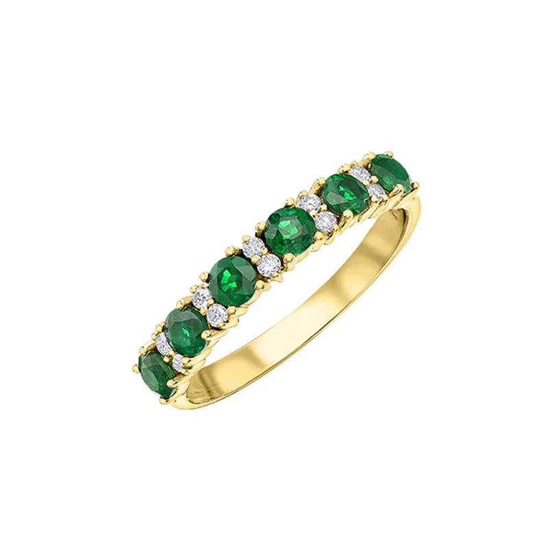 10K Yellow Gold 0.10TDW Diamond and 6X3mm Emerald Ring