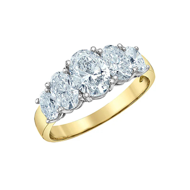 2.58TDW Lab Grown Oval Diamond Ring in 14K Yellow and White Gold