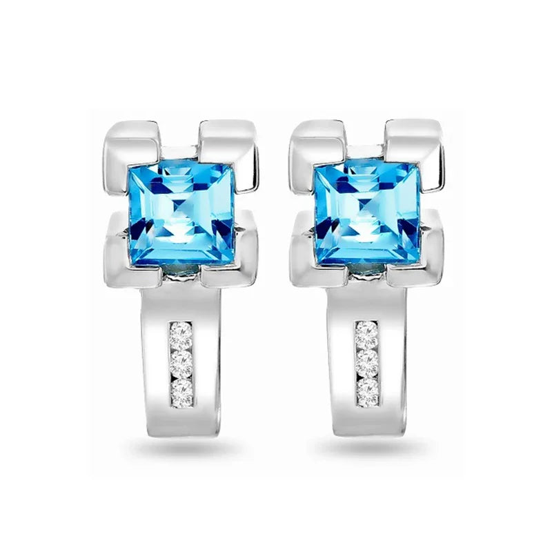 0.05ct Lab-Grown Diamond Blue Topaz Hoop Earrings in White Gold Plated Sterling Silver