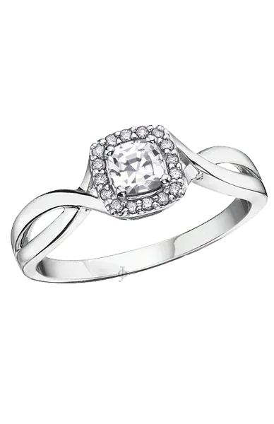 10K White Gold White Zircon and Diamond Halo Ring