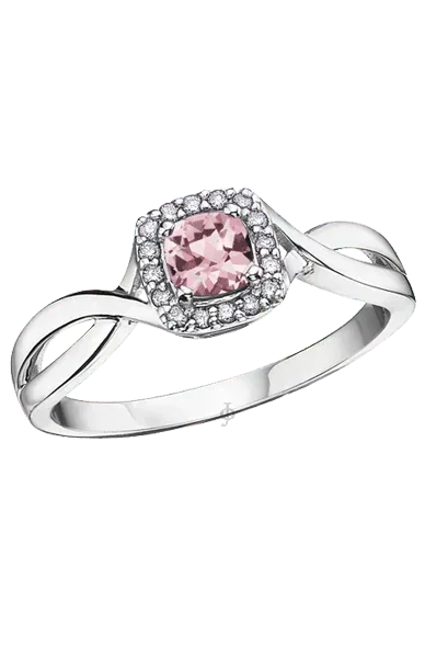 10K White Gold Pink Tourmaline and Diamond Halo Ring