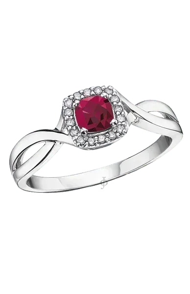 10K White Gold Ruby and Diamond Halo Ring