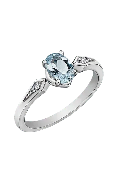 10K White Gold Aquamarine Ring with Diamond Accent