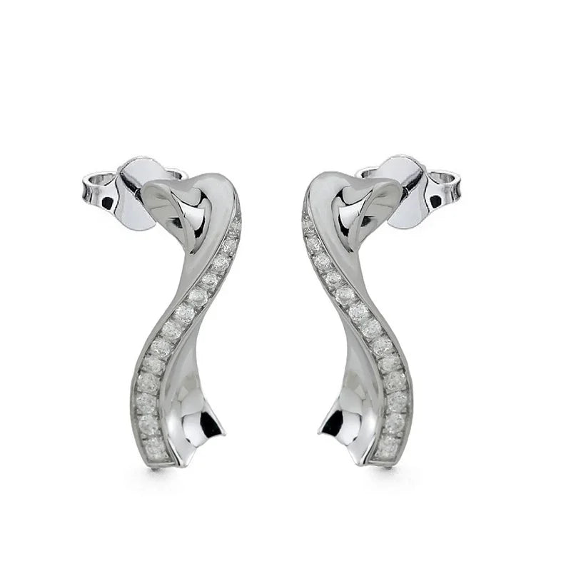 Sterling Silver White Gold Plated 0.16ct Lab Grown Diamond Journey Earrings