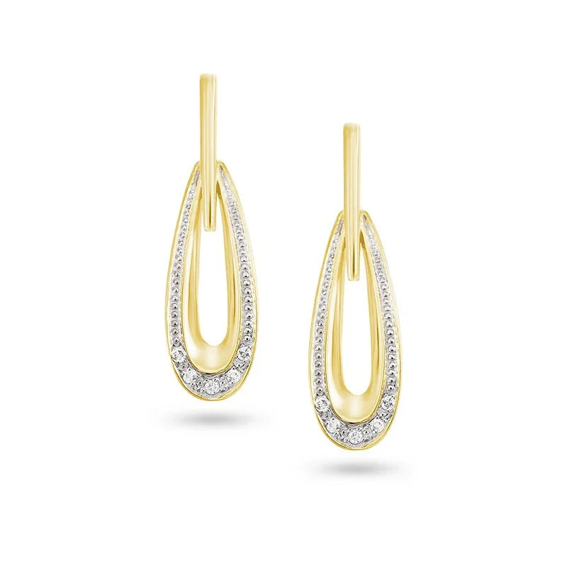 Sterling Silver Yellow Gold Plated 0.035ct Lab Grown Diamond Dangle Earrings