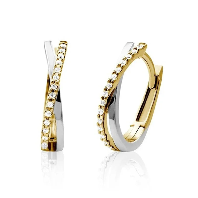 0.20ct Lab Grown Diamond Crossover White Gold and Yellow Gold Plated Sterling Silver Hoop Earrings